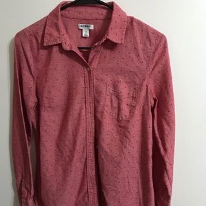 Red polka dot chambray Old Navy button down small